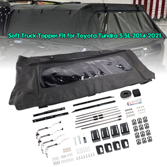 Łóżko do ciężarówki Soft Truck Topper do Toyoty Tundra 2014-2021 5,5FT Bed Pickup Nakładka na łóżko Tkanina Oxford z przezroczystymi oknami Wbudowany bagażnik 1640 mm × 1594 mm