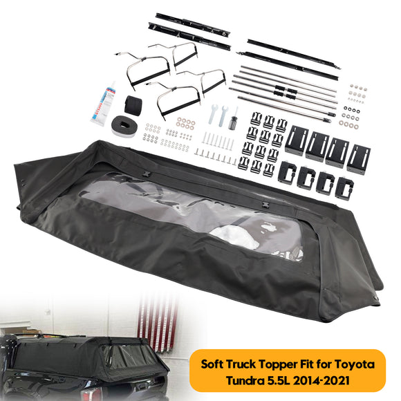 Łóżko do ciężarówki Soft Truck Topper do Toyoty Tundra 2014-2021 5,5FT Bed Pickup Nakładka na łóżko Tkanina Oxford z przezroczystymi oknami Wbudowany bagażnik 1640 mm × 1594 mm