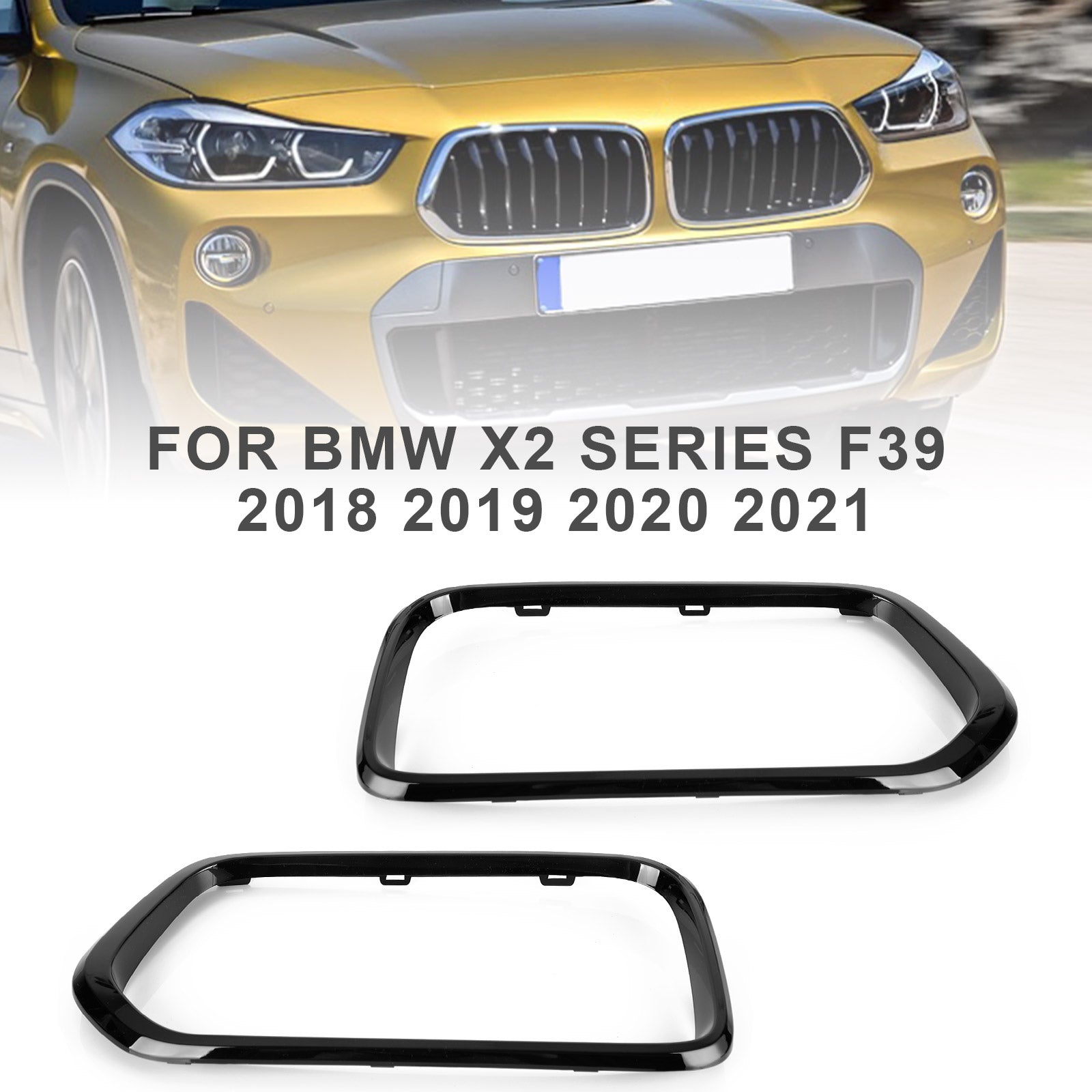 Moldura de cubierta de marco de rejilla de parachoques delantero en negro brillante para BMW Serie X2 F39 xDrive20i/sDrive20i/xDrive25e/M35i 2018-2023