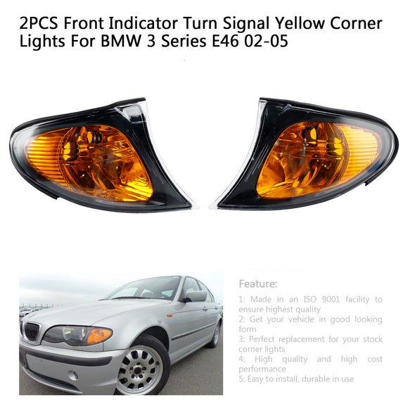 2PCS Front Indicator Turn Signal Yellow Corner Lights Fit For BMW 3 Series E46 02-05