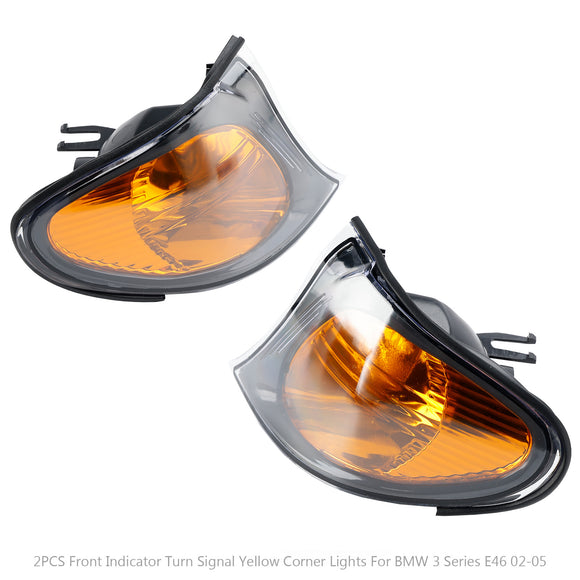 2PCS Front Indicator Turn Signal Yellow Corner Lights Fit For BMW 3 Series E46 02-05