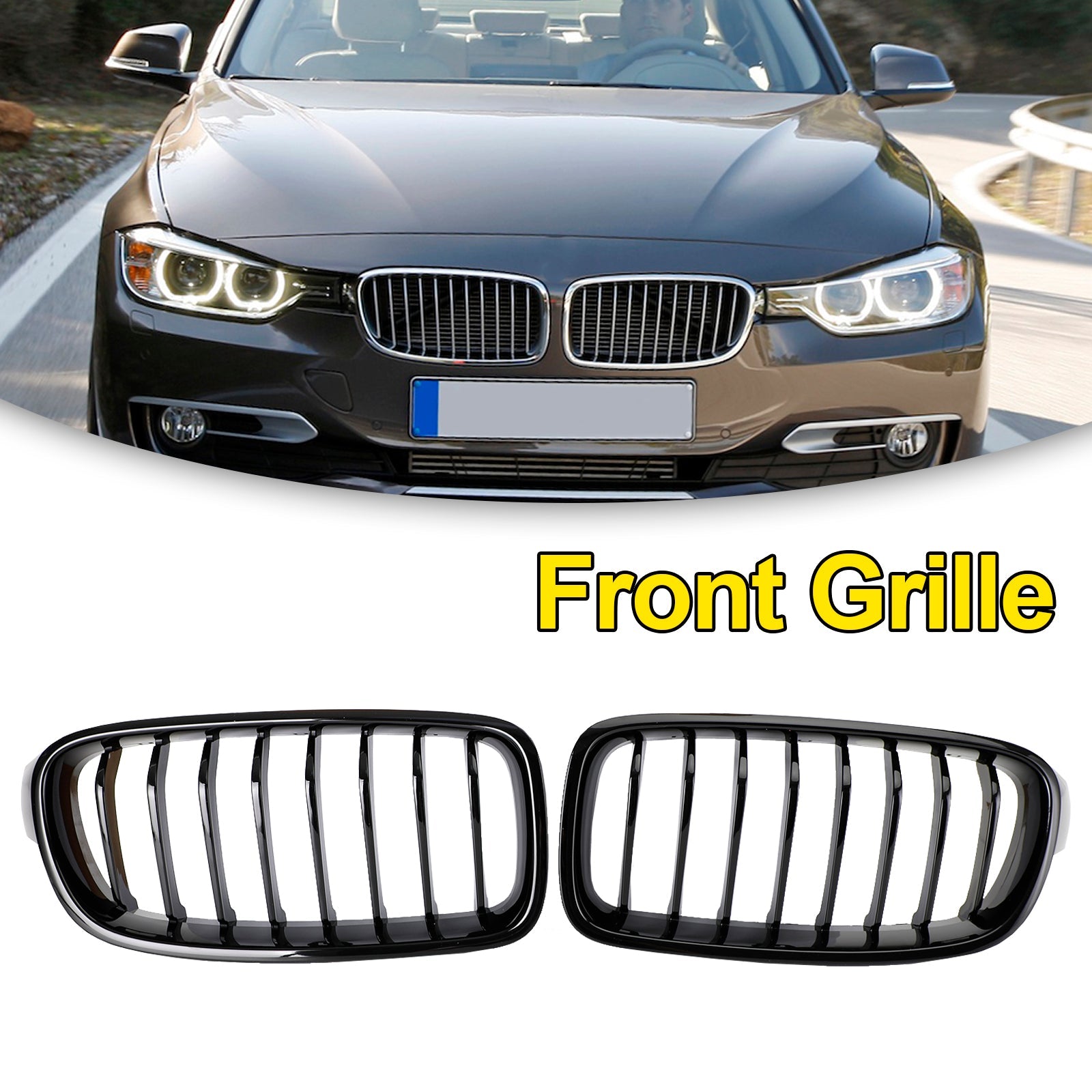 BMW 2012-2019 3 Series F30 F31 318i/320i/328i/330i/335i/340i/320d Gloss Black Grill Front Kidney Grille