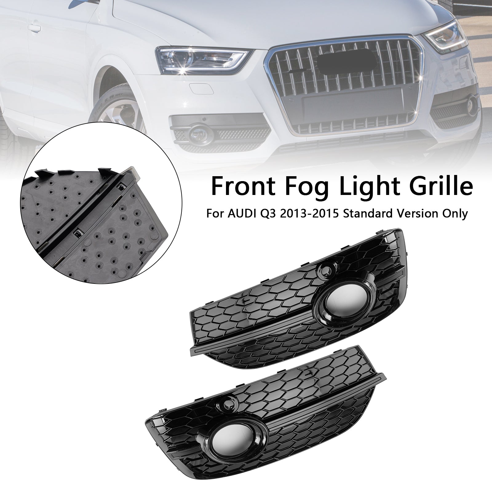 Couvre-phares antibrouillard avant en nid d'abeille de style RSQ3 pour Audi Q3 2013-2015 Noir brillant