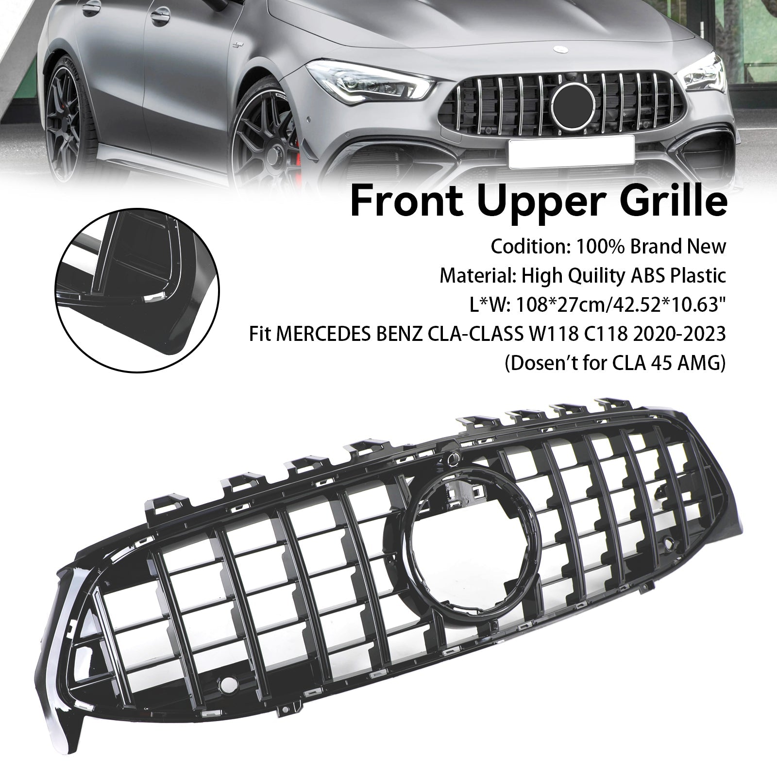 Grille de pare-chocs avant Mercedes Benz Classe CLA W118 C118 CLA180/200/220/250 2019-2023 Grille de style AMG noir brillant