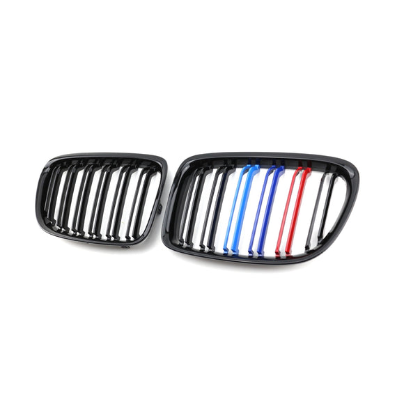 Parrilla de riñón para capó delantero de listones dobles, color negro brillante, compatible con BMW X1 E84 2009-2014 SUV