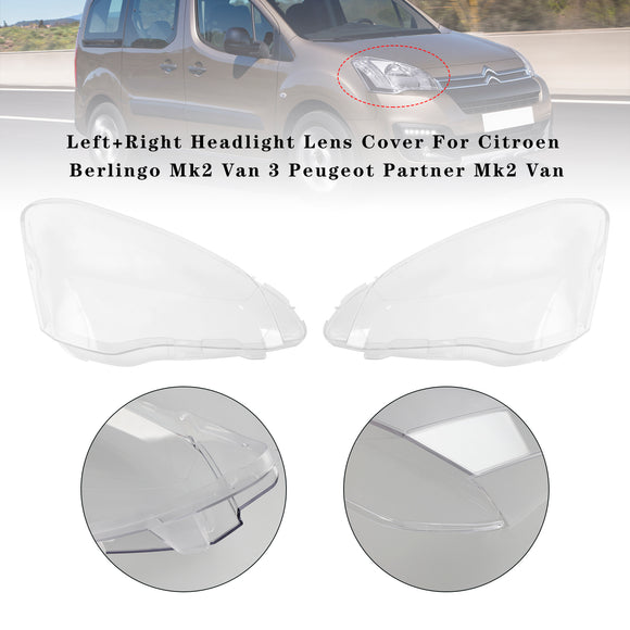 Linke + rechte Scheinwerferlinsenabdeckung für Citroen Berlingo Mk2 Van 3 Peugeot Partner Mk2 Van