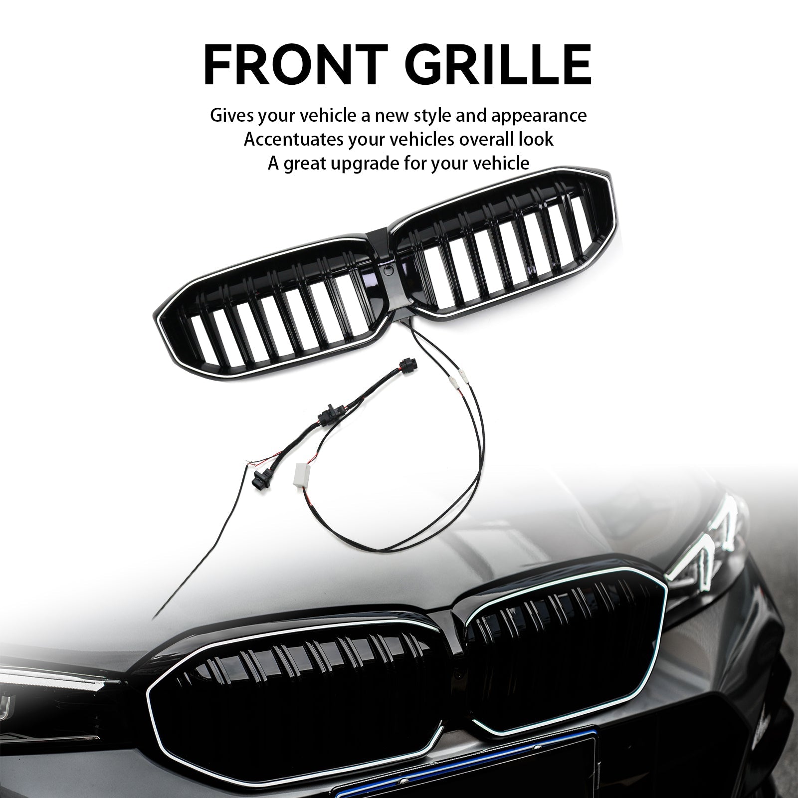 Calandre avant en maille noire brillante pour BMW Série 3 G20 G21 320i/330i/M340i/318i/320d 2023-2024