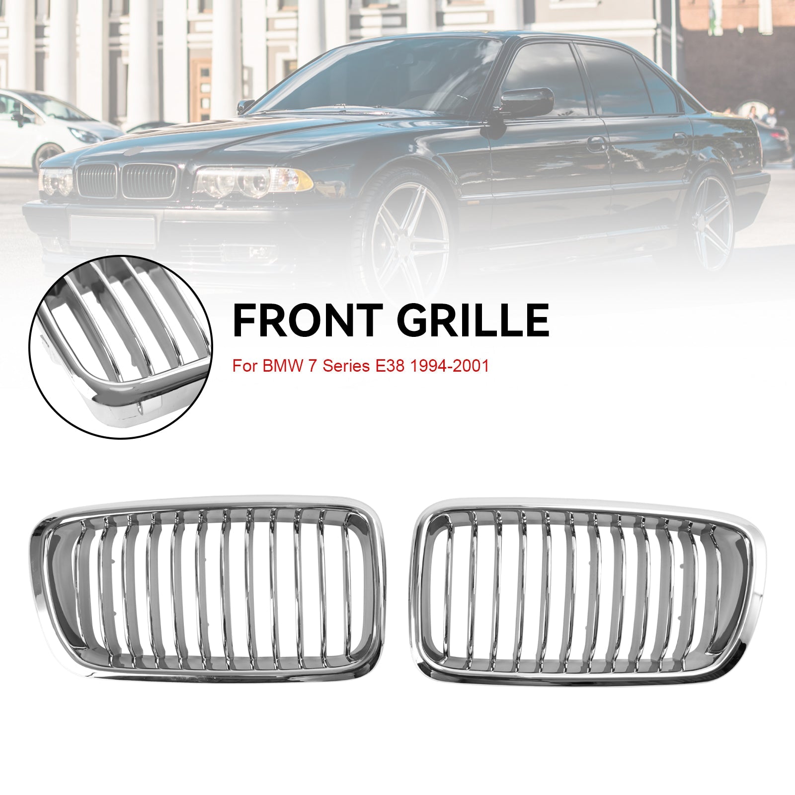 BMW 1994-2001 BMW 7 Series E38 740i/740iL/750iL/728i/735i Front Kidney Grill Chrome Grille