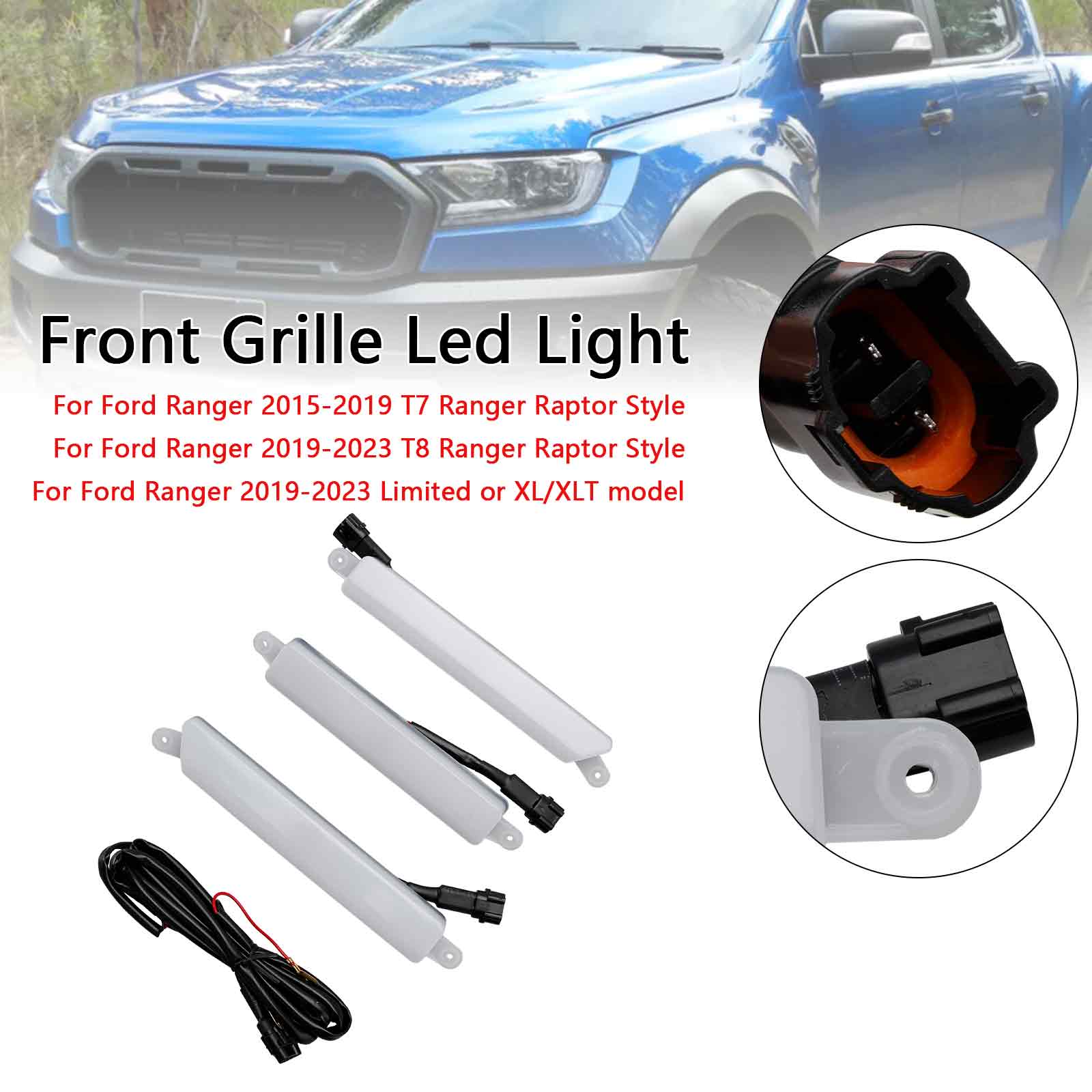 Grille de pare-chocs avant Ford Ranger 2015-2023 T7 T8 Limited XL XLT Wildtrak avec lumières LED blanches