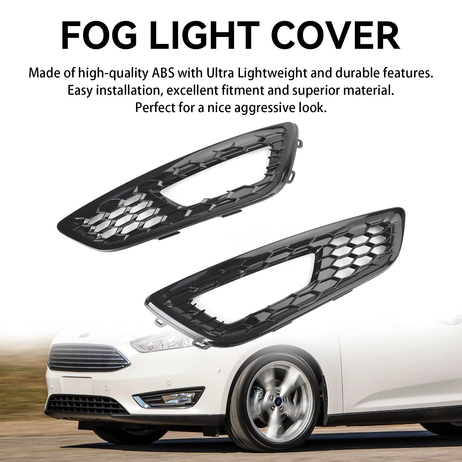 Ford 2015-2017 Focus F1EZ15200A F1EZ15201A Pair Front Bumper Fog Light Lamp Cover Bezel Grill