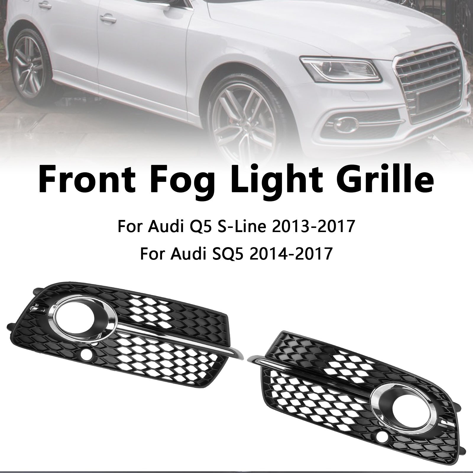 Parrilla de luz antiniebla delantera para Audi Q5 S-Line SQ5 2014-2017, rejilla cromada negra