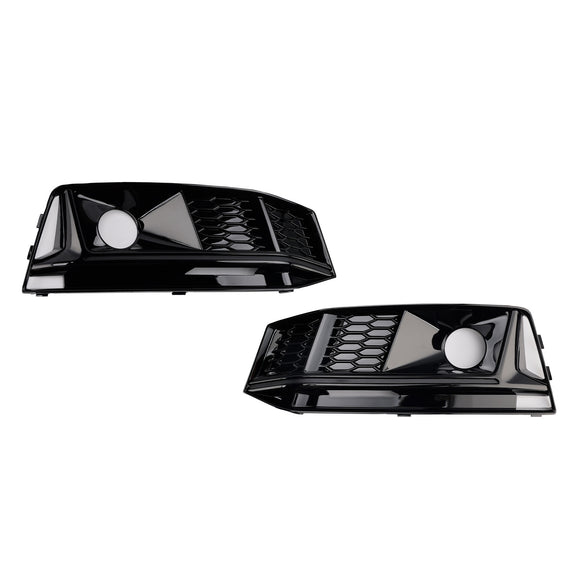 2PCS Black Front Bumper Foglight Grille Grill Fit Audi A4 B9 S4 2016-2019
