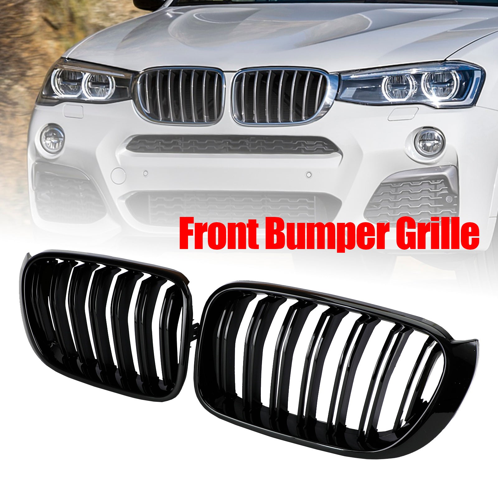 Grille de calandre avant noire brillante pour BMW X3 F25 xDrive28i/xDrive35i/sDrive18d/xDrive20d/xDrive30d 2014-2017