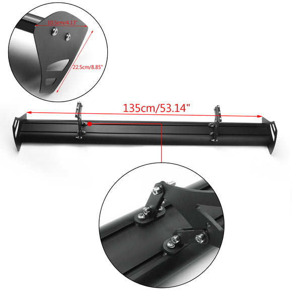 Universal Adjustable Lightweight GT Aluminum Rear Trunk Wing Black Racing Spoiler 53" / 135 cm