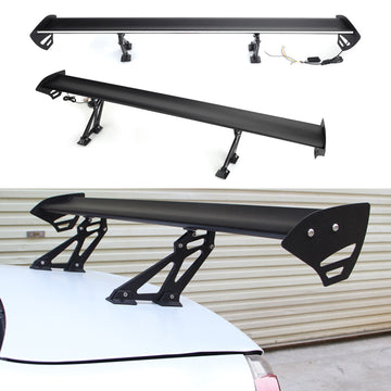 Universal Sedan Adjustable Aluminum Rear Trunk Wing Racing Spoiler W/ LED Light - 0