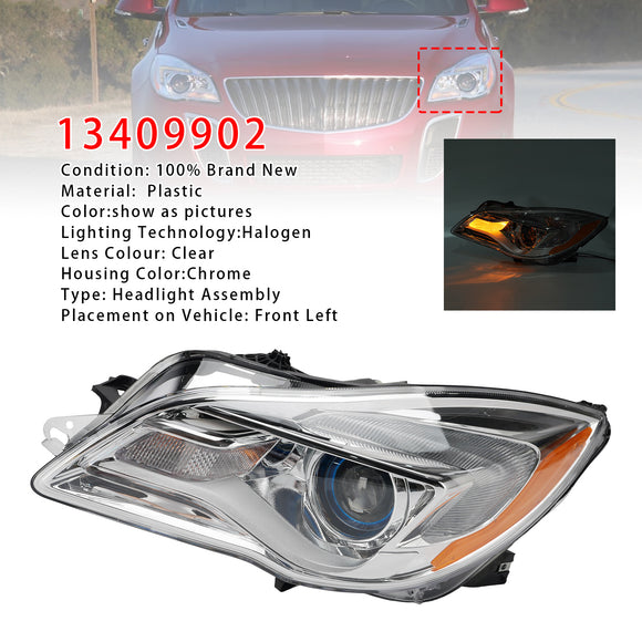 2014-2017 Buick Regal Halogen Left Headlight Assembly 13409902