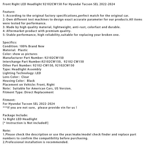 2022-2024 Hyundai Tucson Sel farol dianteiro esquerdo + direito