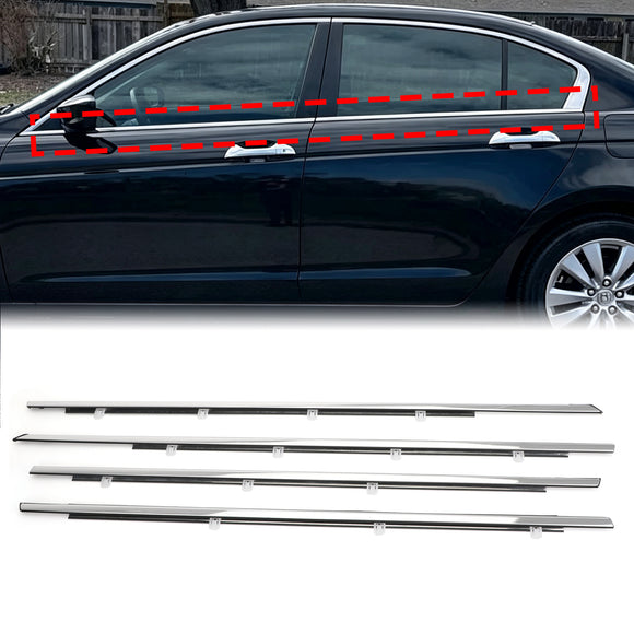 2008–2012 Honda Accord 4 Stück Chrom-Dichtungsstreifen Fensterleisten-Dichtungsgürtel 72410-TAO-A01