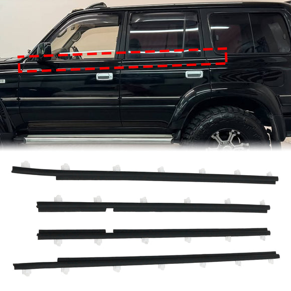 1990-1998 Toyota Land Cruiser FJ80 FZJ80 HZJ80 4pcs Outer Weatherstrip Door Belt Seal 68210-60010 68160-60010