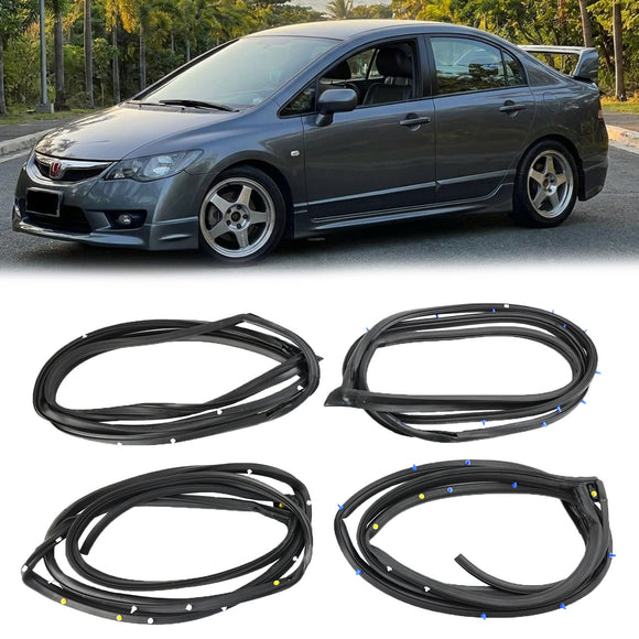 2006-2011 Honda Civic 4PCS Door Weatherstrip Silence Opening Gasket On Door 72310-SNE-A01 72350-SNE-A01