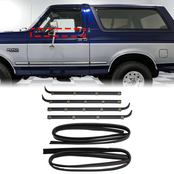 1987-1997 Ford Bronco/F150/F250/F350 4PCS Door Window Seal Belt Weatherstrip+2PCS Seal Kit E7TZ1521452A E7TZ1521453A