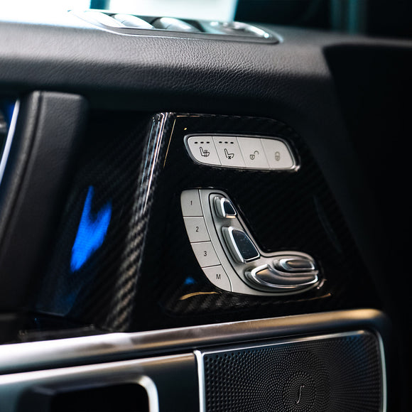 Marco del interruptor de ajuste del asiento del panel interior de la puerta de fibra de carbono seca compatible con Mercedes Benz Clase G W464  W465 2019-2026