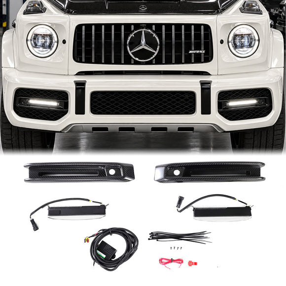 Mercedes-Benz Classe G 2019-2023 W464 W463Moldura dos faróis de neblina do para-choque dianteiro G63 em fibra de carbono
