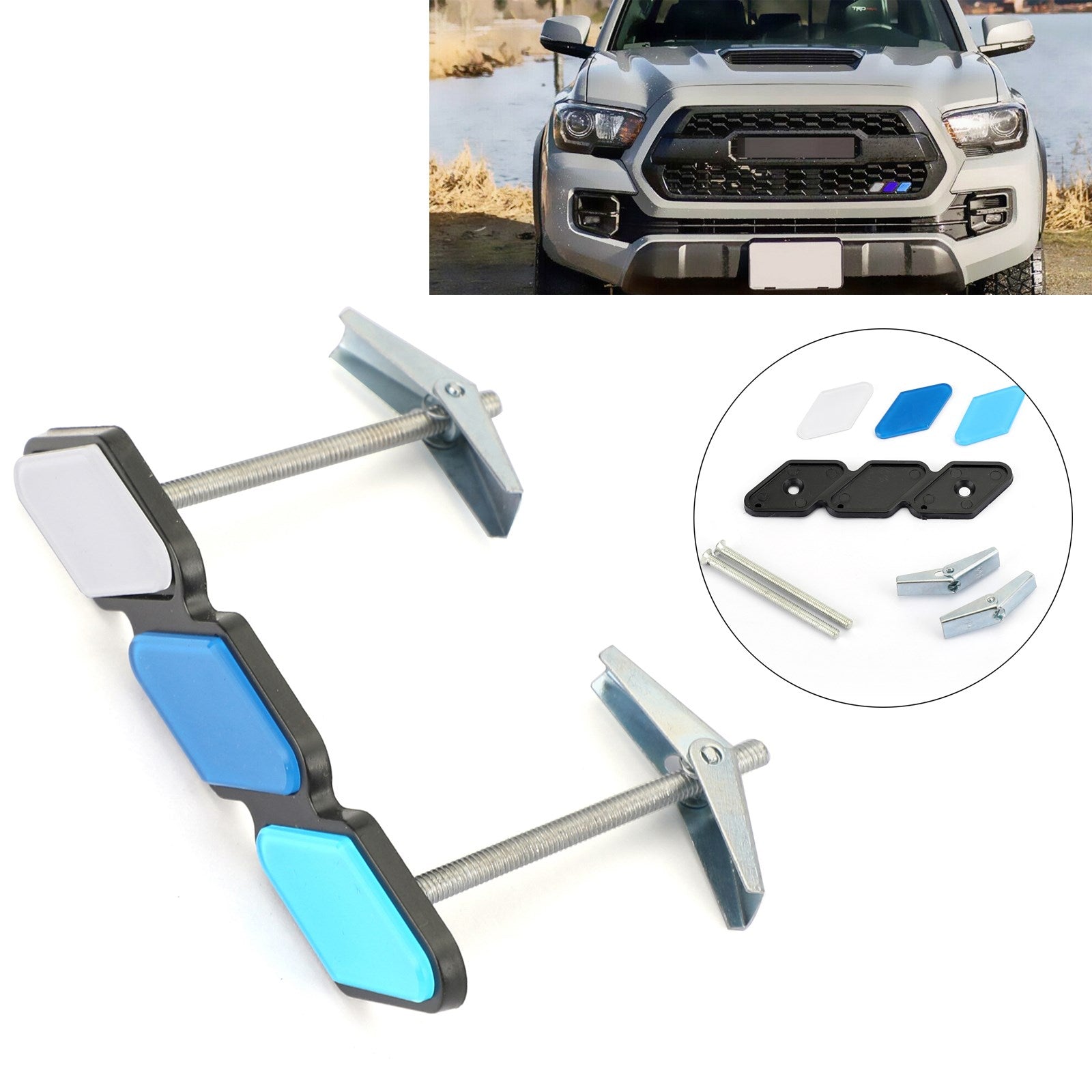 Toyota Tacoma 4Runner Tundra quads White/Blue Badge Front Grille Embelm