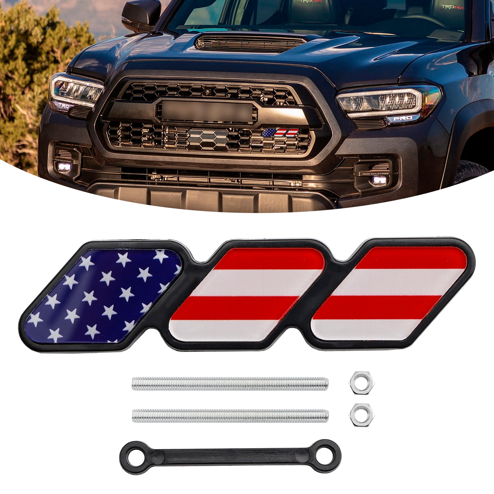 Tri-Color Grille Badge Emblem Car Accessories for Toyota Tacoma Tundra 4Runner American Flag