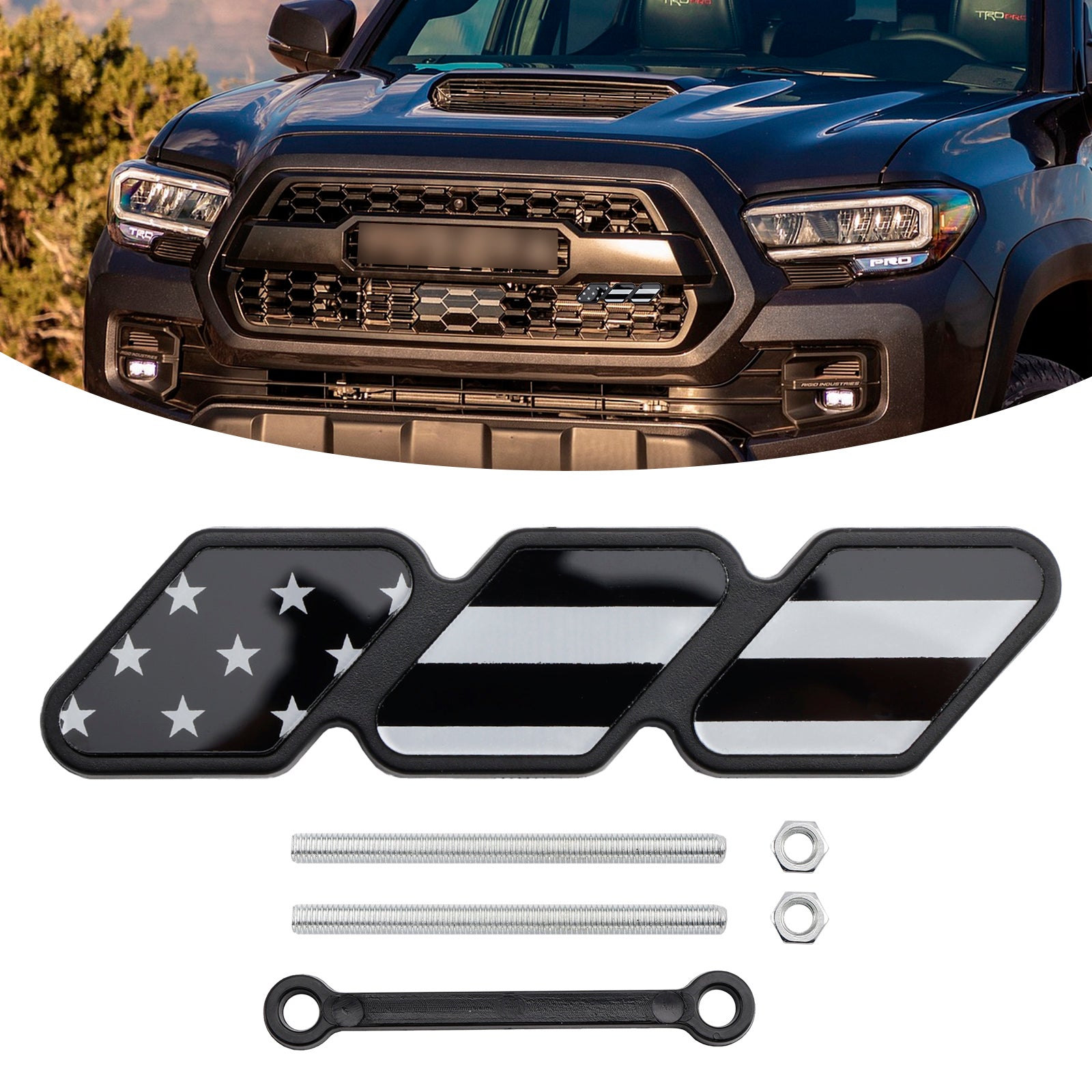 Tri-Color Grille Badge Emblem Car Accessories for Toyota Tacoma Tundra 4Runner American Flag Black