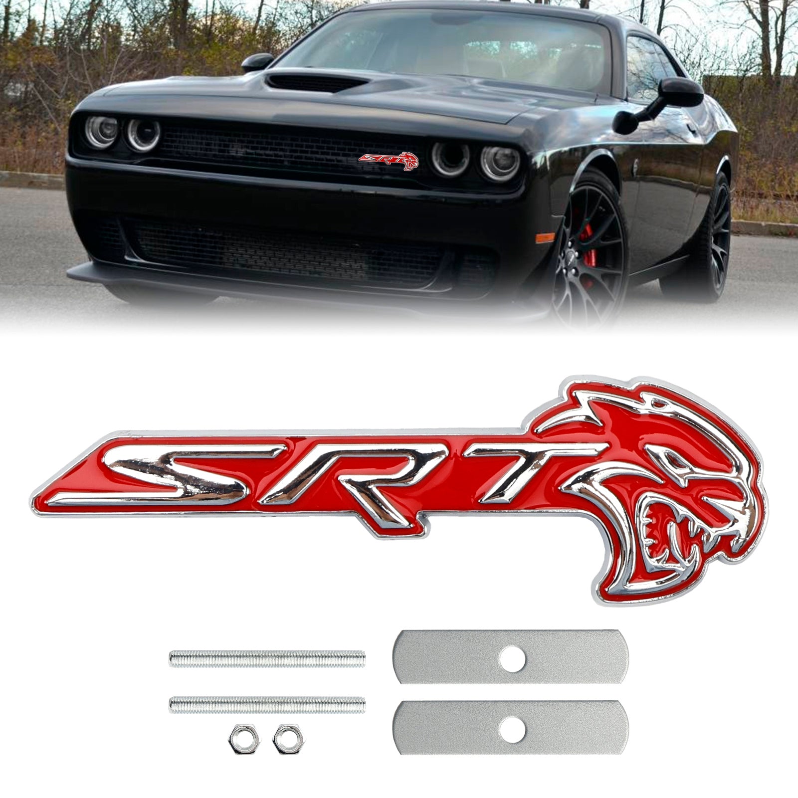 Front Grille SRT Hellcat Emblem For Charger Challenger SRT Chrome Black / Chrome Red / Red Black Badge