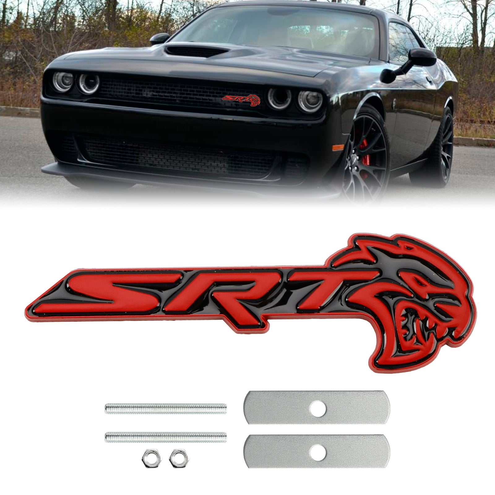 Front Grille SRT Hellcat Emblem For Charger Challenger SRT Chrome Black / Chrome Red / Red Black Badge