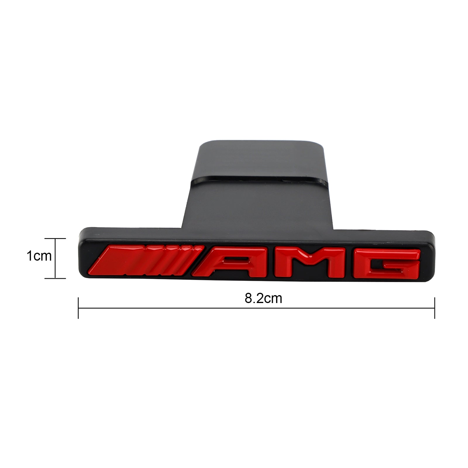Emblema de parrilla AMG con franja vertical delantera para Mercedes-Benz, cromado, rojo y negro.