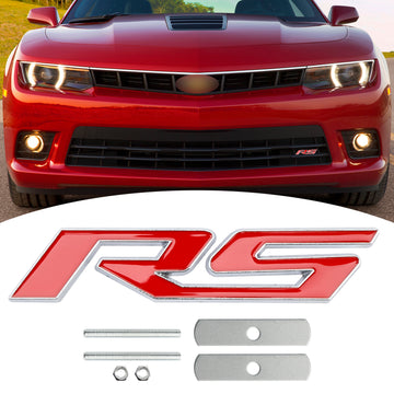 Kopen chroom-rood Grille RS embleem sticker badge voor Chevrolet Chevy Camaro Impala Malibu Holden