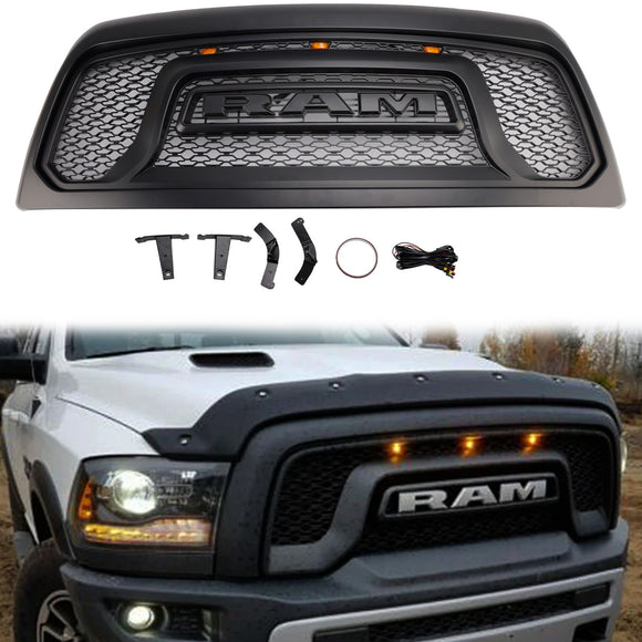 2010-2018 Dodge Ram 2500 3500 Rebel Style Grill Front Bumper Black Replacement Grille W/ LED