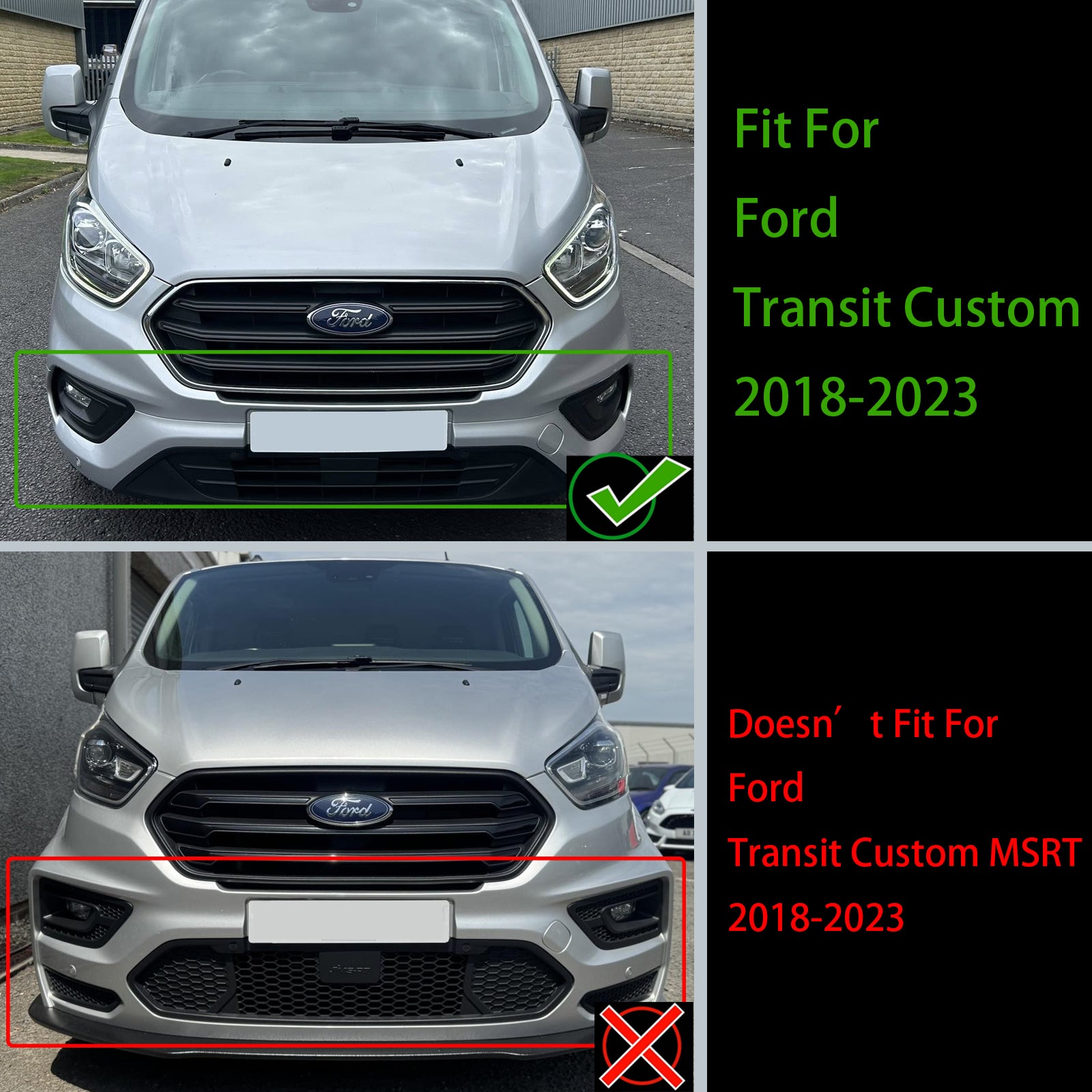 2018-2023 Ford Transit Custom Raptor Style Grill Matte Black Front Challed Bumper W/3led
