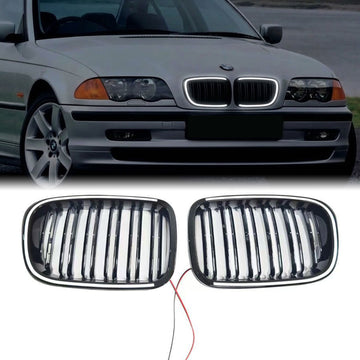 1998-2001 BMW 3 Series E46 4-Door Pre-LCI Double Line LED Kidney Grille Black Front Bumper Grill W/ C-Ring LED
