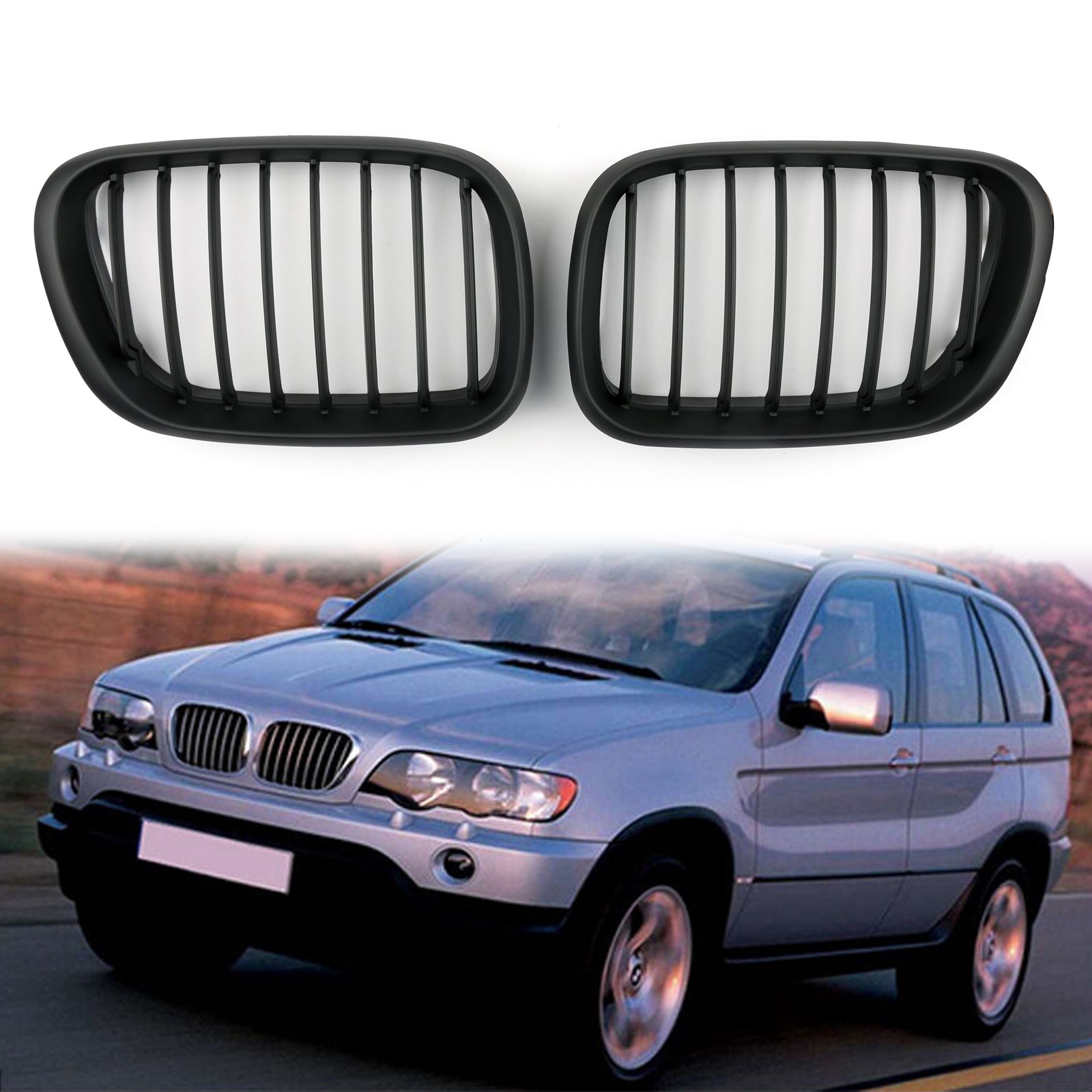 Calandre avant en maille noire brillante pour BMW X5 E53 3.0i/4.4i/3.0d 1998-2003