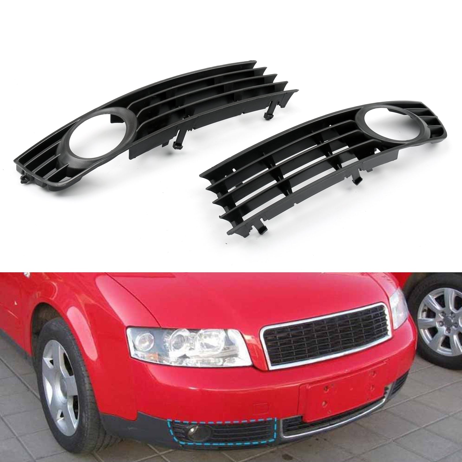 2002-2005 Audi A4 B6 Pair Front Bumper Lower Fog Light Fog Lamp Grilles Grill