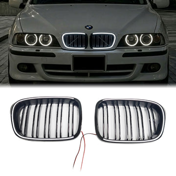 1995-2004 BMW 5 Series E39 Sedan / Touring Double Line Kidney LED Grill Front Bumper Black Grille