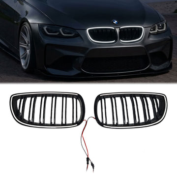 2010–2013 BMW 3er E92 E93 LCI Doppellamellen-Front-LED-Kühlergrill, schwarzer oberer Stoßfänger, Nierengrill