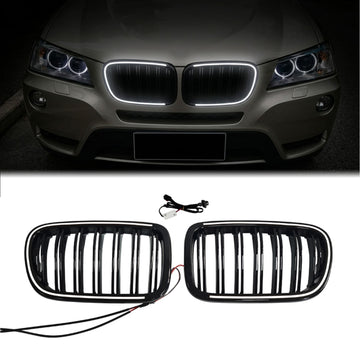 2011-2014 BMW X3 F25 Pre-LCI Kidney Double Slat LED Grill Front Bumper Black Grille W/ C-Ring LED
