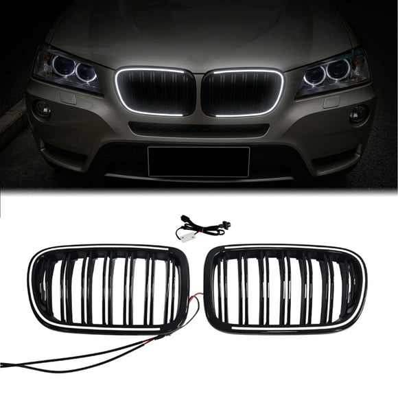 2011-2014 BMW X3 F25 Pre-LCI Kidney Double Slat LED Grill Etupuskuri Musta Säleikkö W/ C-rengas LED