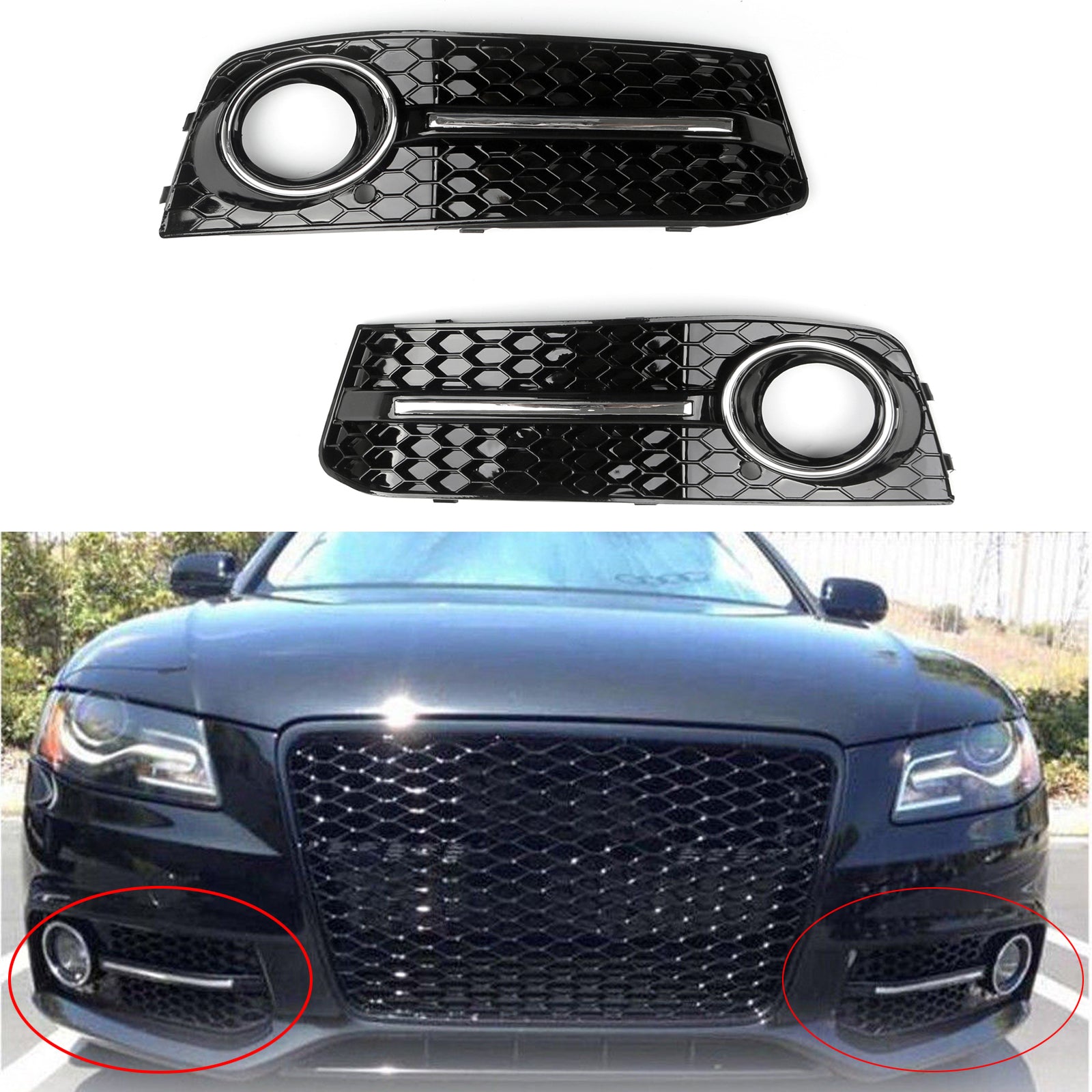 2009-2012 Audi A4 B8 nid d'abeille antibrouillard gril pare-chocs avant couvercle inférieur calandre noire 8KD 807 682 8KD 807 681