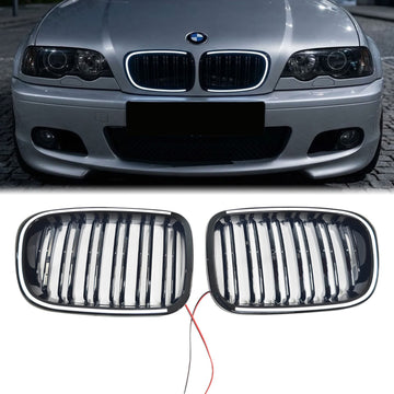 1999-2003 BMW 3 Series E46 Pre-LCI 2-Door Black Kidney LED Grill Front Bumper Grille W/ C-Ring LED