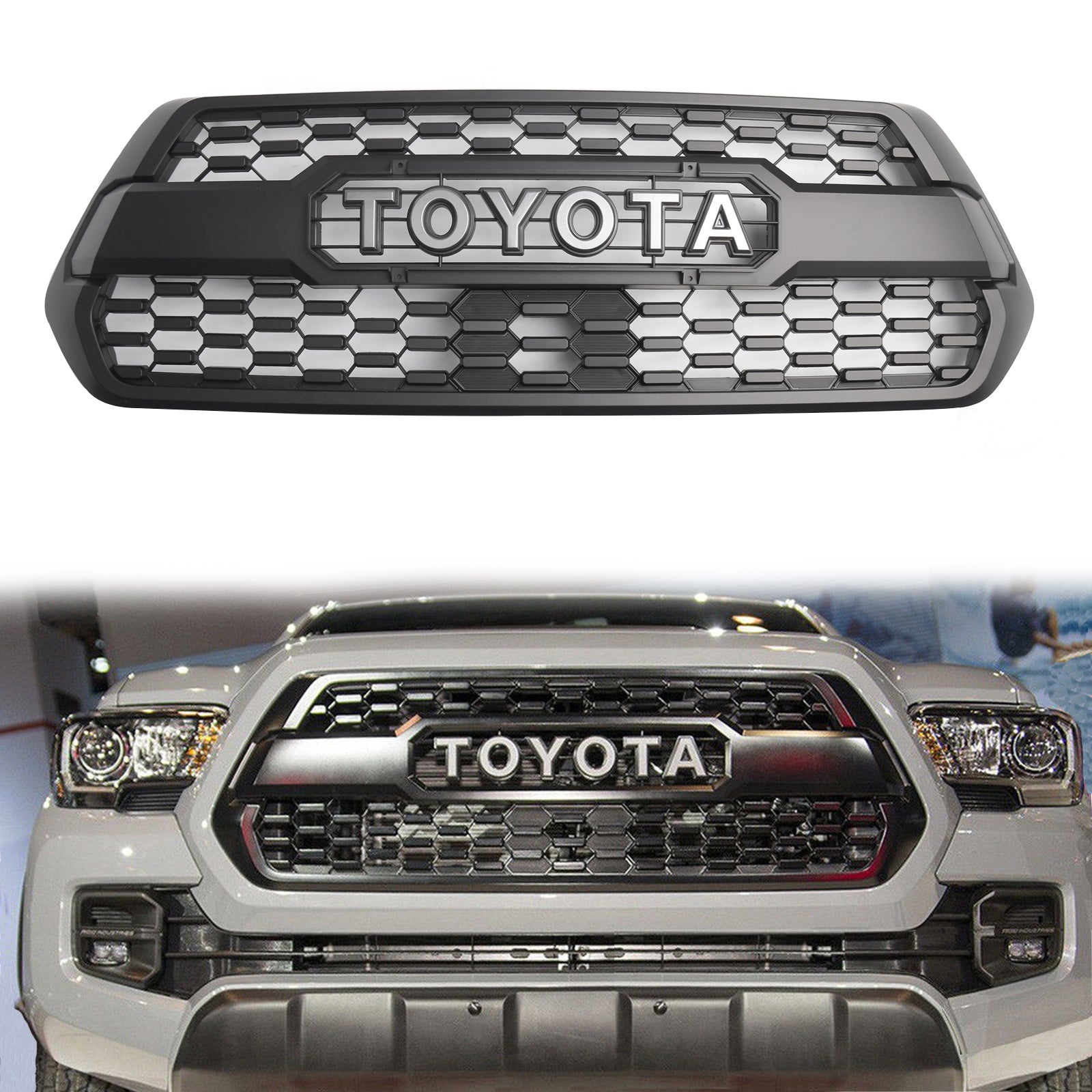 Kit de rejilla de repuesto para parachoques delantero estilo TRD PRO de Toyota Tacoma 2016-2023 con luz LED, color negro