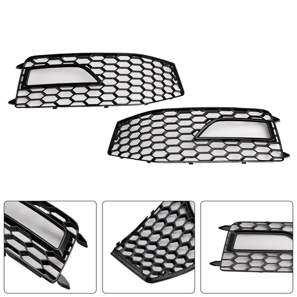 2012-2016 Audi A4 Sline / S4 Grill RS4 Style Mesh Front Bumper Gloss Black Grill + Fog Light Grille Kit