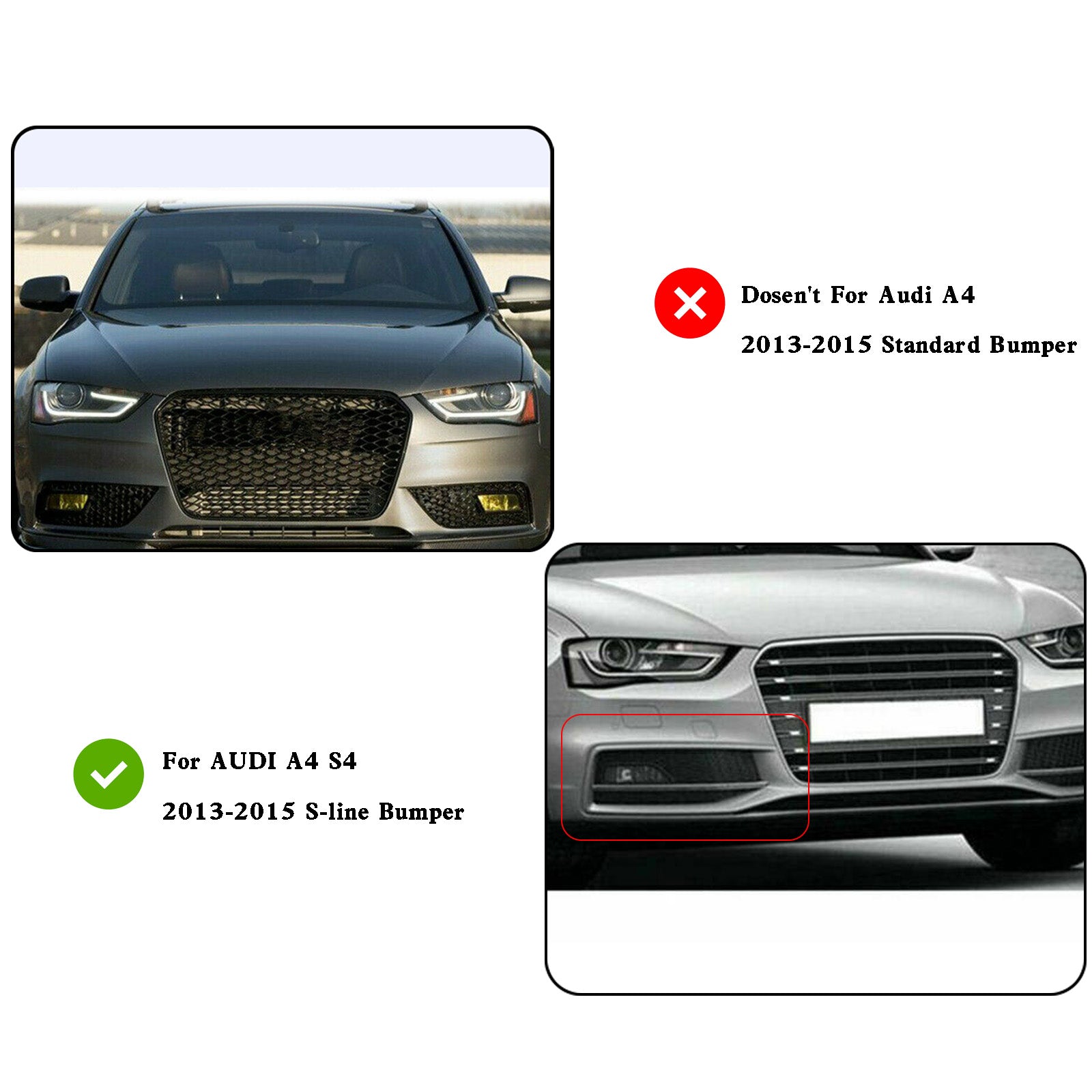 2013-2015 Audi A4 S-line S4 Bumper Fog Light Lamp Cover Grille Grill 8K0807682M 8K0807681L Generic