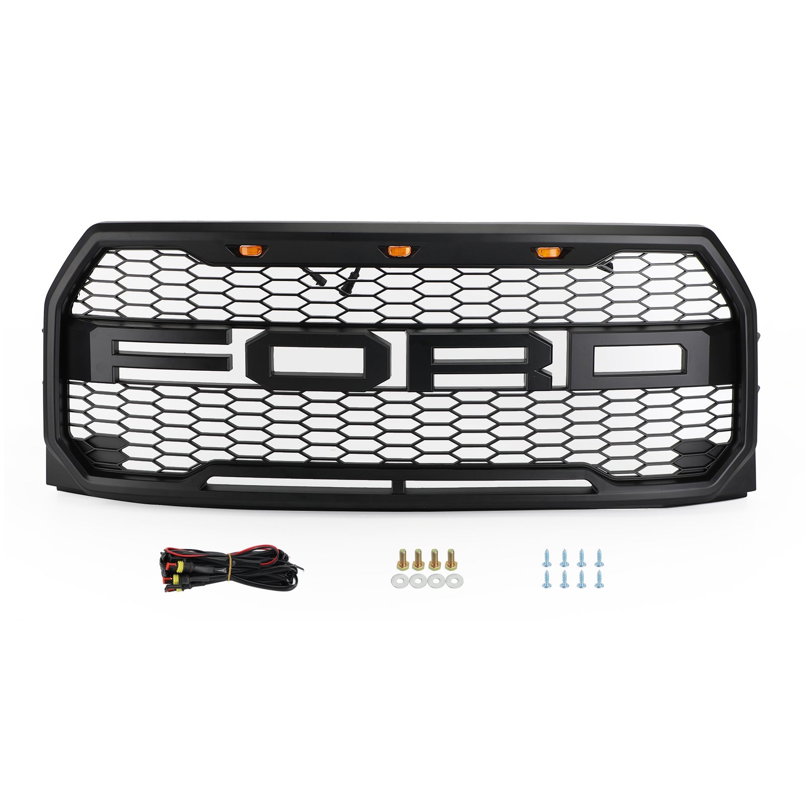 Ford 2015-2017 F150 XLT/Lariat/Platinum/FX4 Raptor Style Front Bumper Grill Replacement Black Grille W/ LED