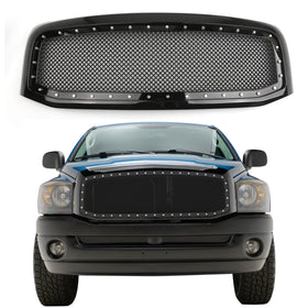 2006-2008 Dodge Ram 1500 2500 3500 Front Grill Mesh Rivet Style Gloss Black Front Bumper Grille - 0
